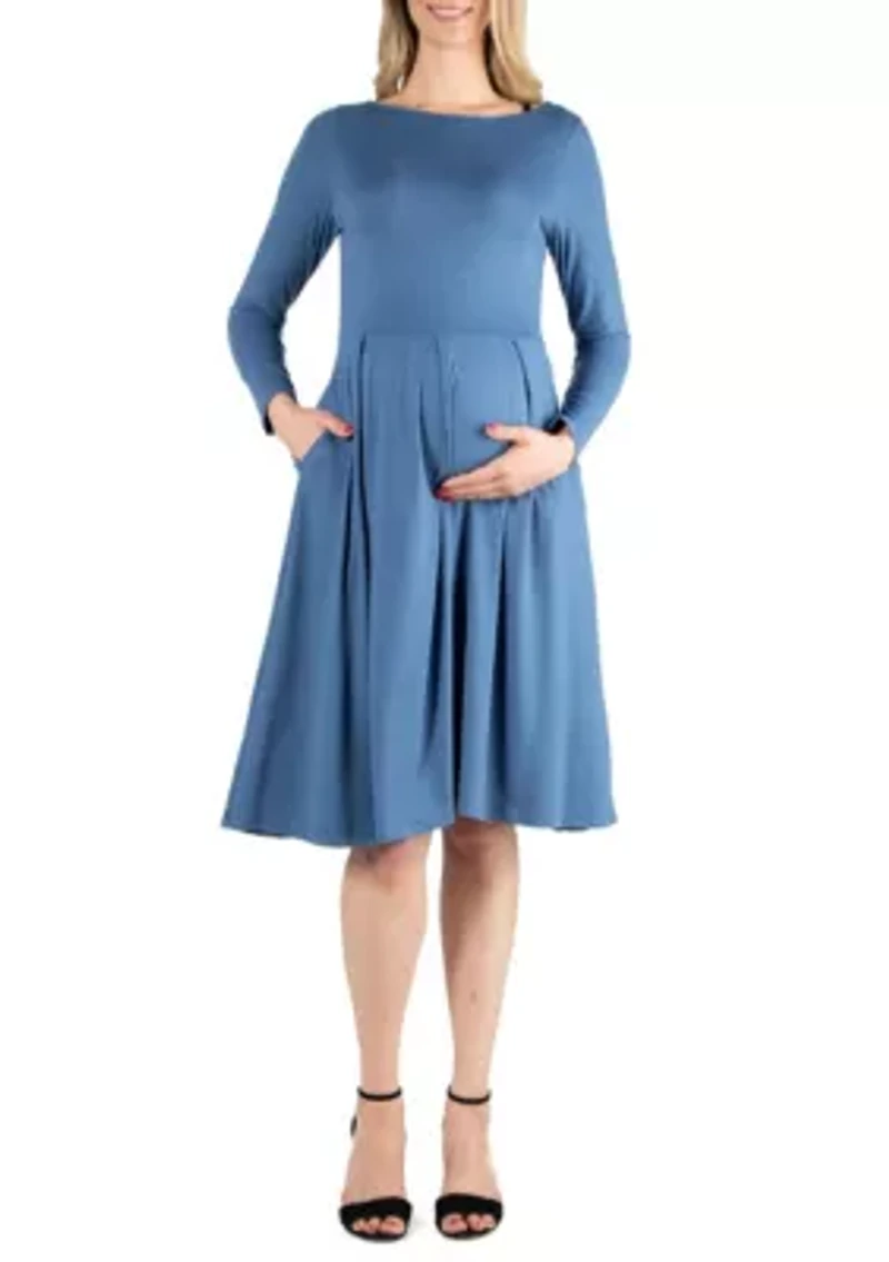 Midi Length Fit N Flare Pocket Maternity Dress