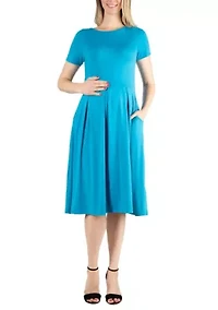 Maternity Midi Dress with Short Sleeve and Pocket Detail