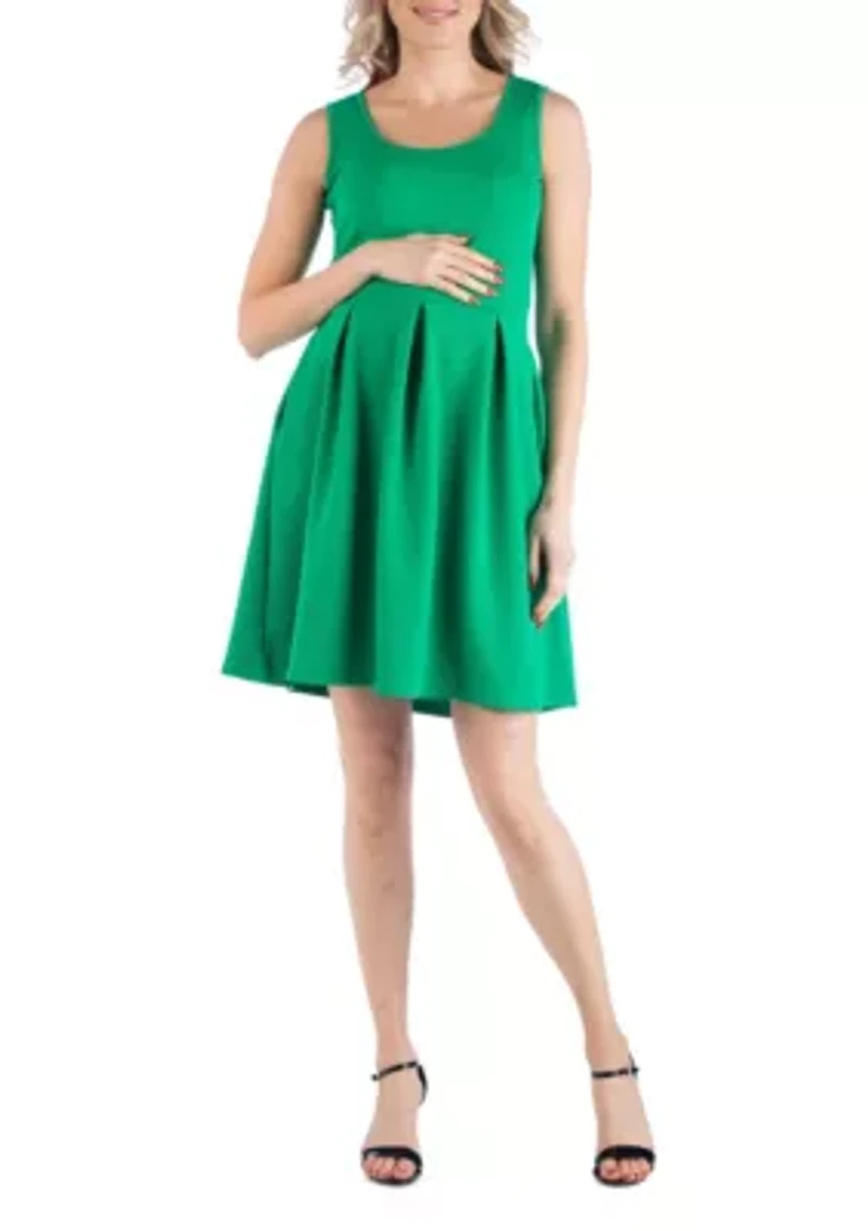 Sleeveless Pleated Maternity Dress with Pockets