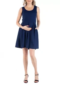 Sleeveless Pleated Maternity Dress with Pockets