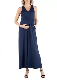 Maxi Maternity Sleeveless Dress with Pockets