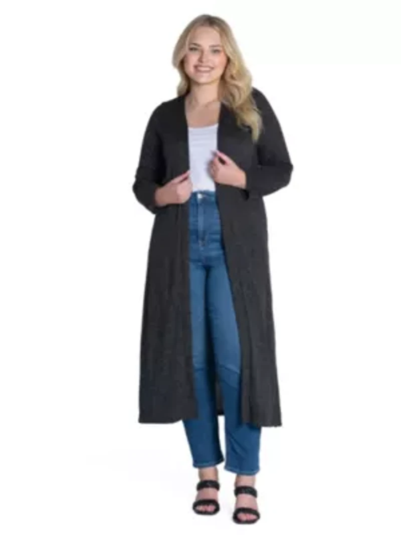 Plus Long Duster Open Front Knit Cardigan