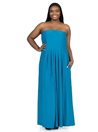 Plus Pleated A Line Strapless Maxi Dress With Pockets