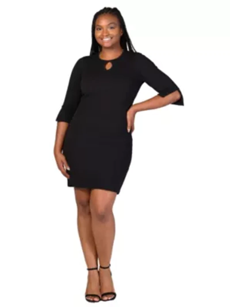 Plus Keyhole Three Quarter Sleeve Mini Dress