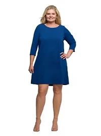 Womens Plus Three Quarter Sleeve A Line Knee Length Dress