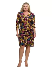 Womens Plus Floral Print Faux Wrap Dress