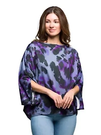 Womens Purple Animal Print Boat Neck Dolman Sleeve Top