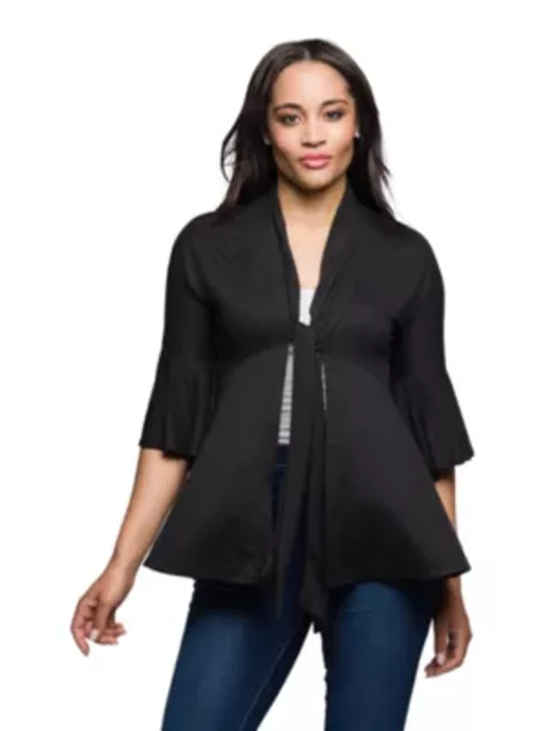 Womens Tie Front Bell Sleeve Cardigan