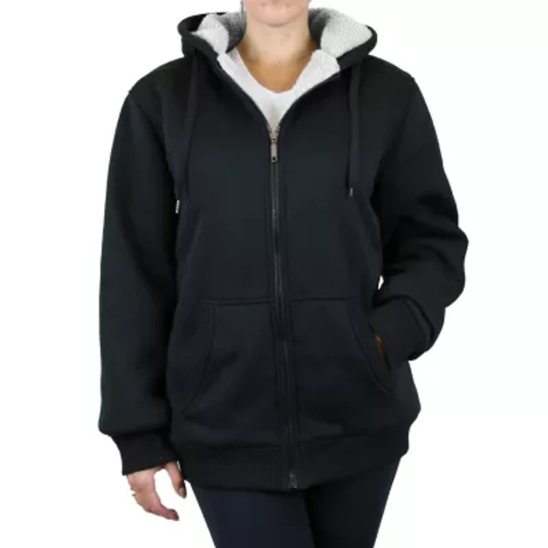 Women's Loose Fit Sherpa Lined Fleece Zip-Up Hoodie
