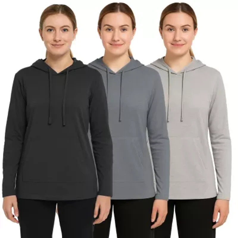 Blue Ice Women's Loose Fit Cotton Lightweight Casual Pullover Drawstring Hoodie With Pocket-3 Pack