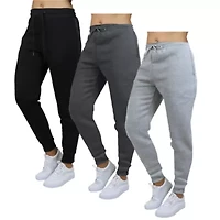 Blue Ice Women's Loose  Fit Heavyweight Classic Fleece Jogger Sweatpants With Zipper Side Pockets- 3 Pack