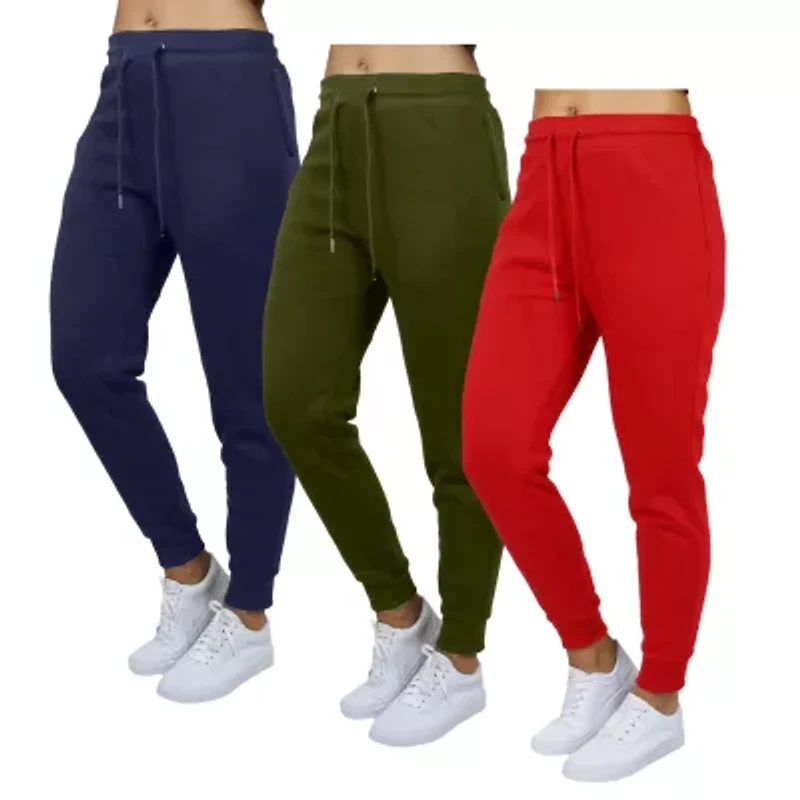 Blue Ice Women's Loose  Fit Heavyweight Classic Fleece Jogger Sweatpants With Zipper Side Pockets- 3 Pack