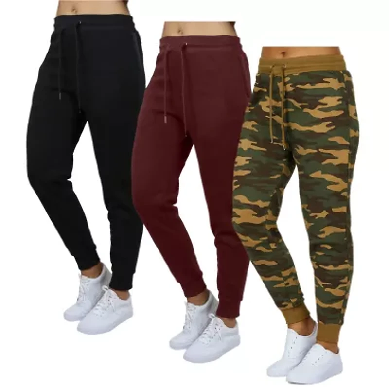 Blue Ice Women's Loose  Fit Heavyweight Classic Fleece Jogger Sweatpants With Zipper Side Pockets- 3 Pack