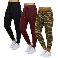 Blue Ice Women's Loose  Fit Heavyweight Classic Fleece Jogger Sweatpants With Zipper Side Pockets- 3 Pack