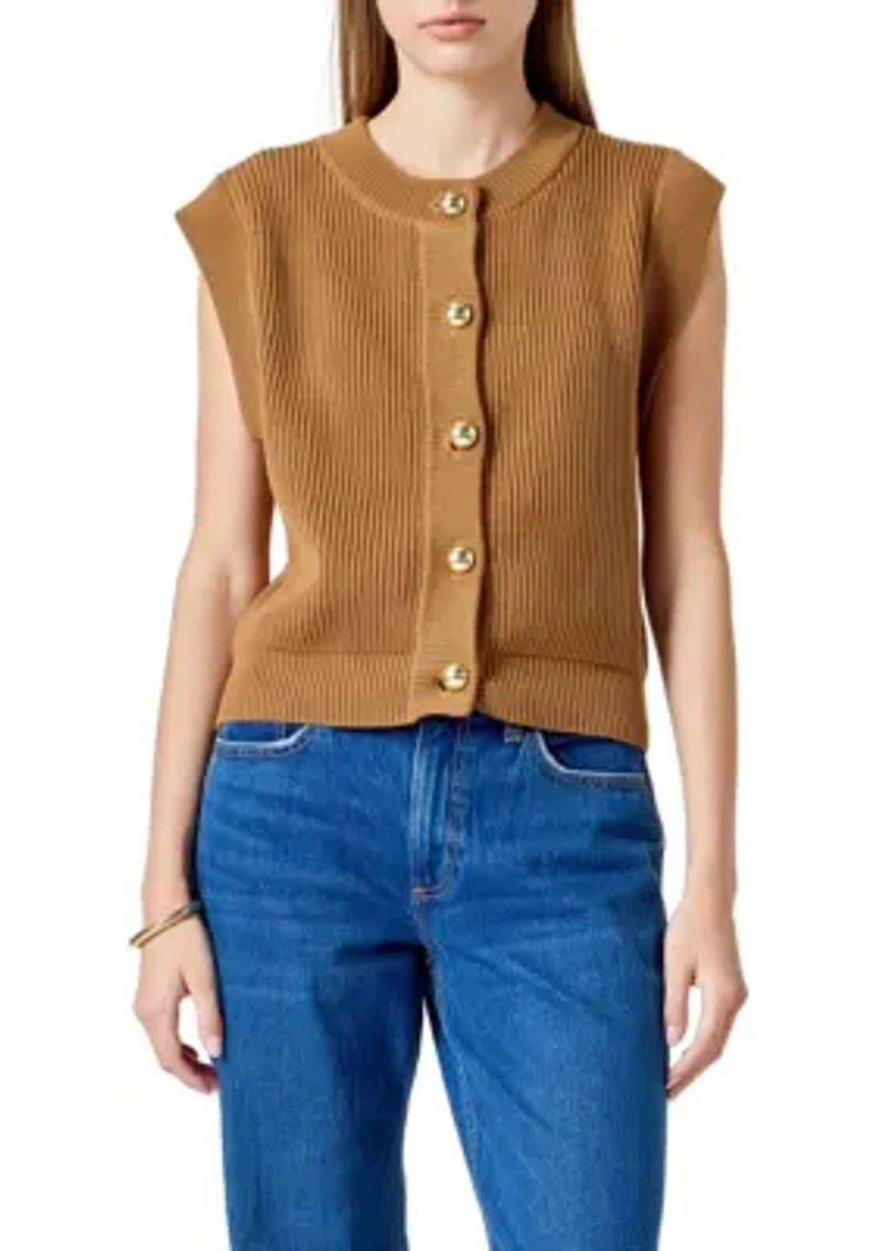 Sleeveless Knit Buttoned Vest Top