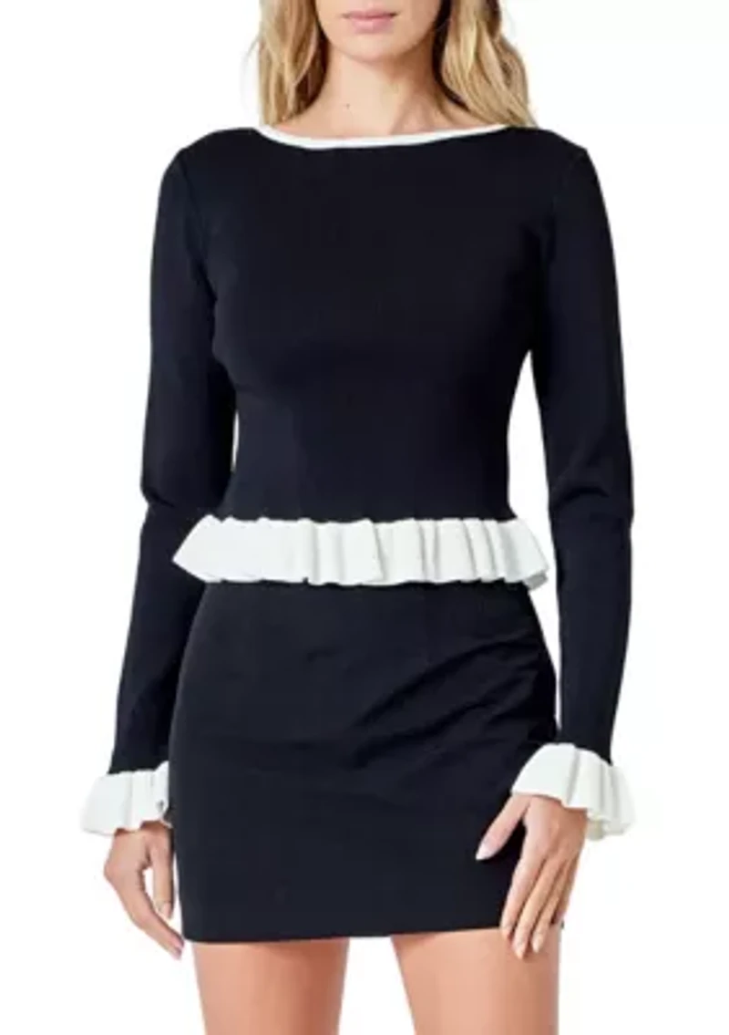 Contrast Ruffle Knit Top