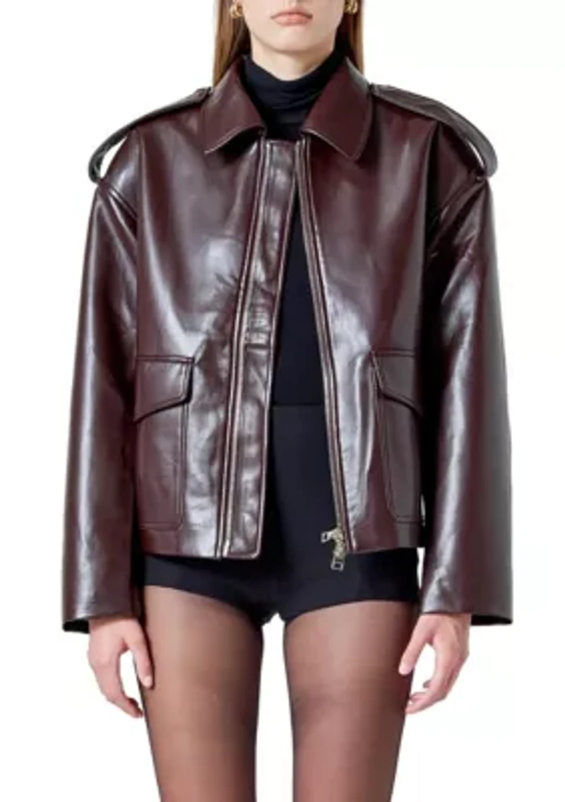 VEGAN LEATHER OVERSIZED JACKET