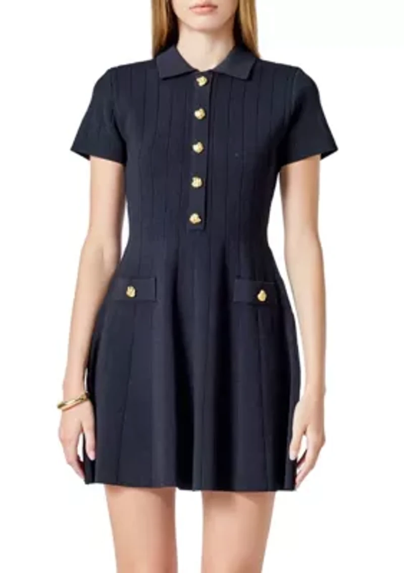 Jewel Buttoned Knit Mini Dress