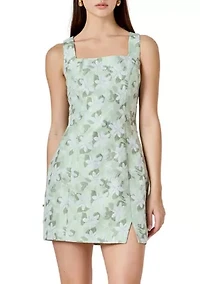 Floral Jacquard Front Slit Mini Dress