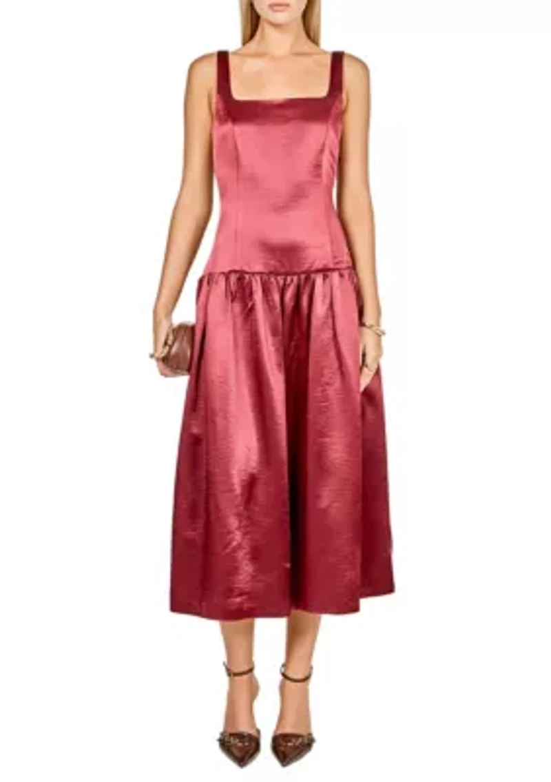 Satin Velvet Drop Waist Midi Dress