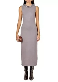 KNITTED CHAIN DETAIL SLEEVELESS MIDI DRESS