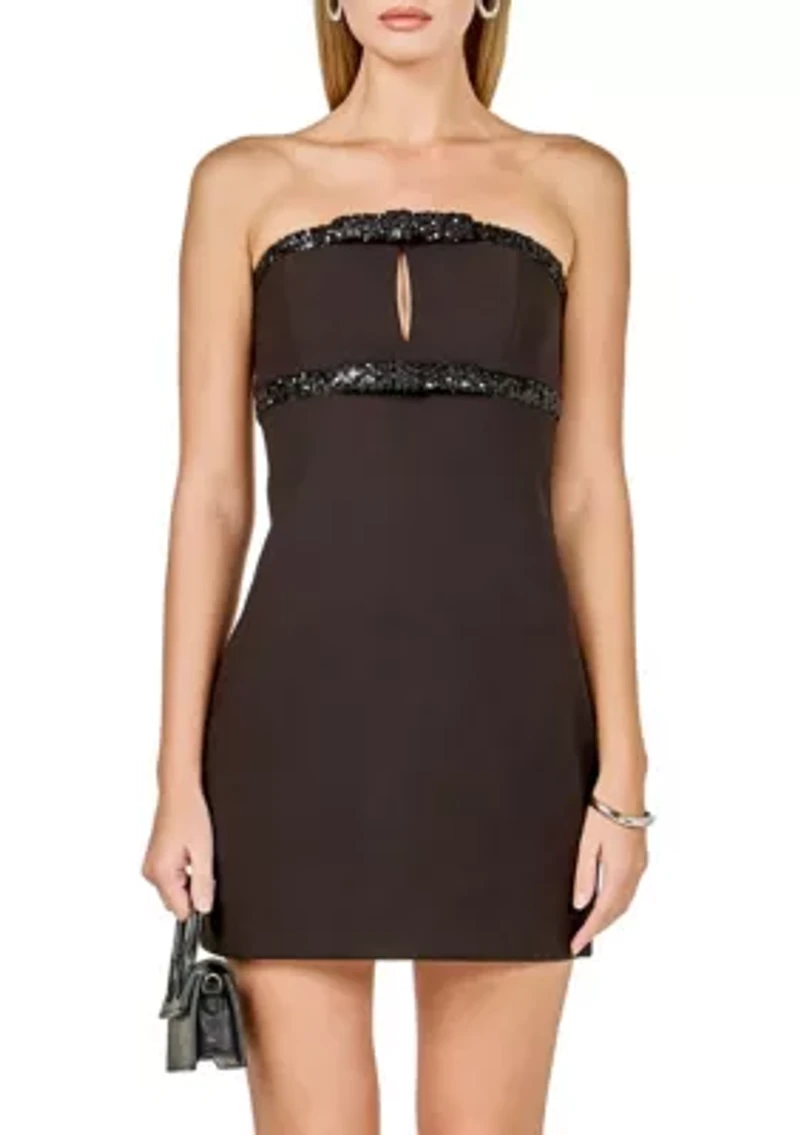 Sequin Trimmed Strapless Mini Dress