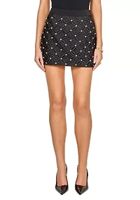 Rhinestone And Pearl Detail Mini Skirt