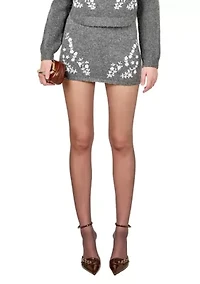 Floral Embroidered Low-waist Knit Mini Skirt