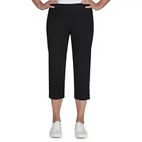 Solid Pull-On Capri Pants with Detailed Split Hem