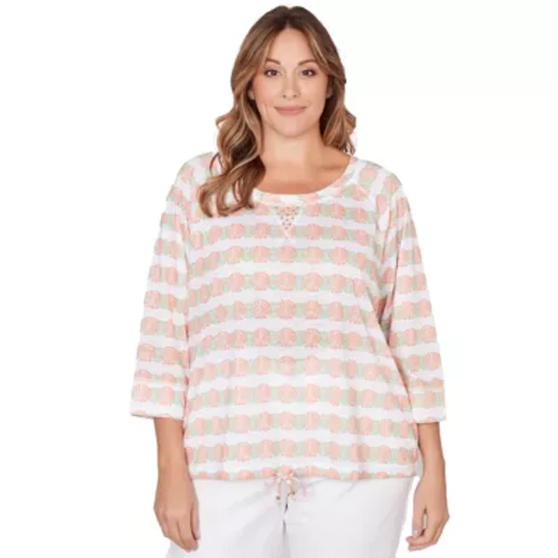 PRINTED POLY SLUB 3/4 SLEEVE BLOUSON TOP