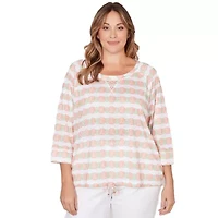 PRINTED POLY SLUB 3/4 SLEEVE BLOUSON TOP