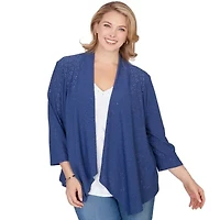 SOLID EYELET CASCADE CARDIGAN WITH 3/4 SLEEVES