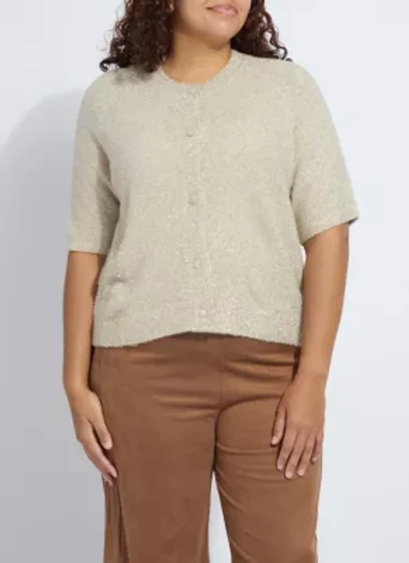 Kennedy Short Slv Lurex Feather Cardigan Curvy