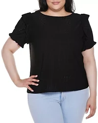 Plus Knit Eyelet Ruffle Sleeve Top