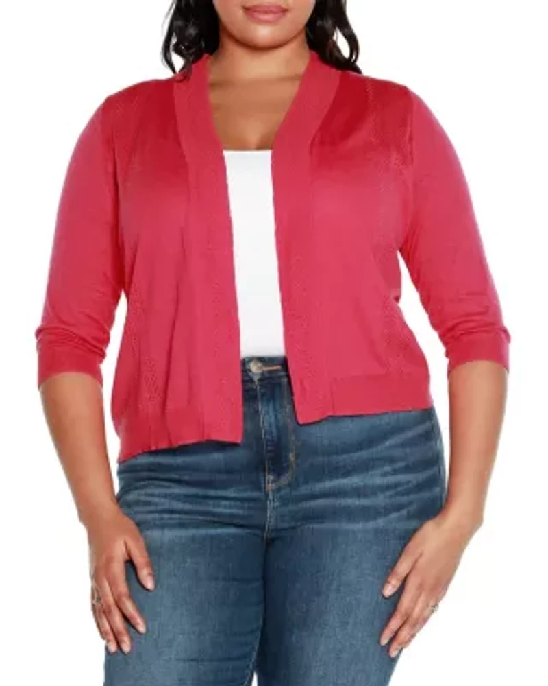Plus 3/4 Sleeve Open Cardigan Sweater