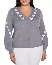 Plus Heart Jacquard Cardigan Sweater