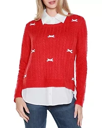 Bow-Trim Twofer Sweater
