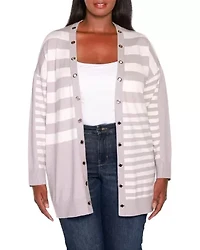 Colorblocked Variegated-Stripe Open-Front Cardigan Sweater