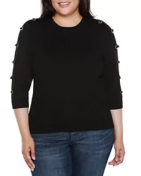 Plus Grommet-Trim Ribbed Sweater