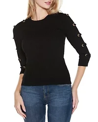 Grommet-Trim Ribbed Sweater