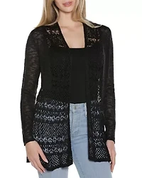 Open-Front Pointelle-Trim Cardigan Sweater