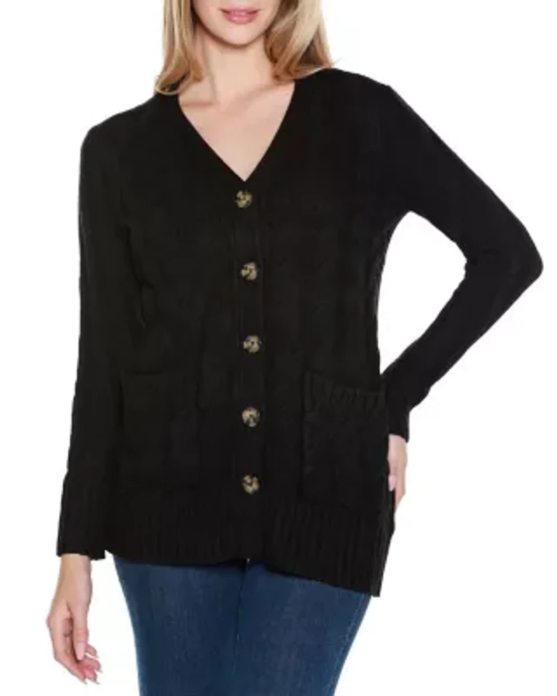 Button-Front Cable Cardigan Sweater