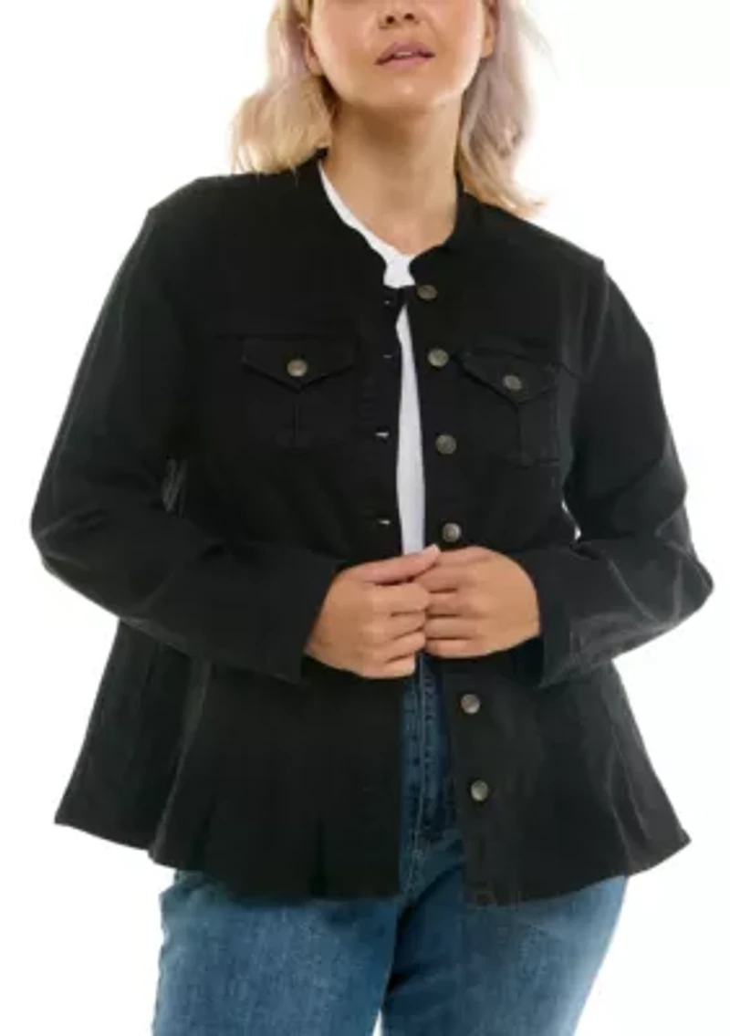 Mandarin Stretch Denim Jacket