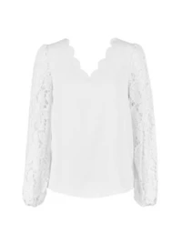 Women's Floral Lace Scalloped V Neck Top
