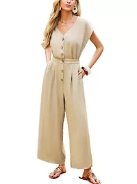 Women's Elegant Button-Down Wide Leg Jumpsuit