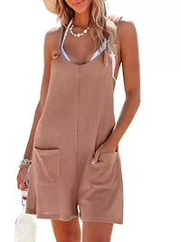 Women's Wide Leg Patch Pocket Beach Cover-Up Romper
