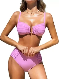 Women's Pink Alluring Two-Piece Swimsuit with Knotted Detailing
