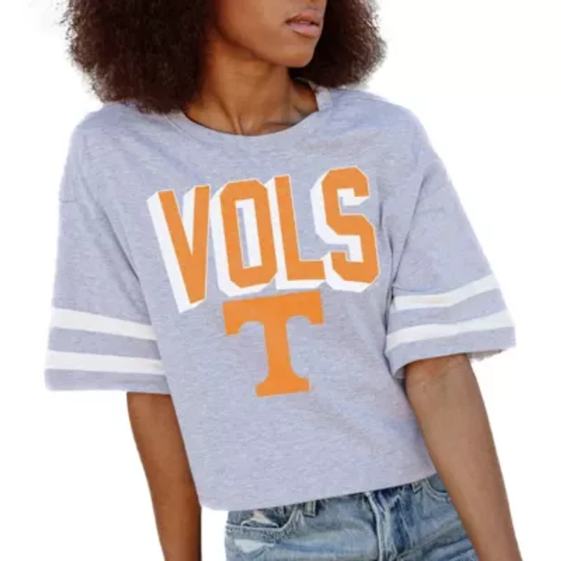 NCAA Tennessee Volunteers No Shortcuts Drop Shoulder Sleeve Stripe Cropped T-Shirt