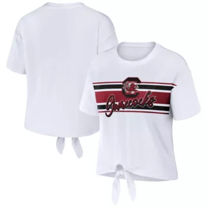 NCAA South Carolina Gamecocks Striped Front Knot Cropped T-Shirt