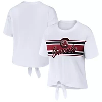 NCAA South Carolina Gamecocks Striped Front Knot Cropped T-Shirt